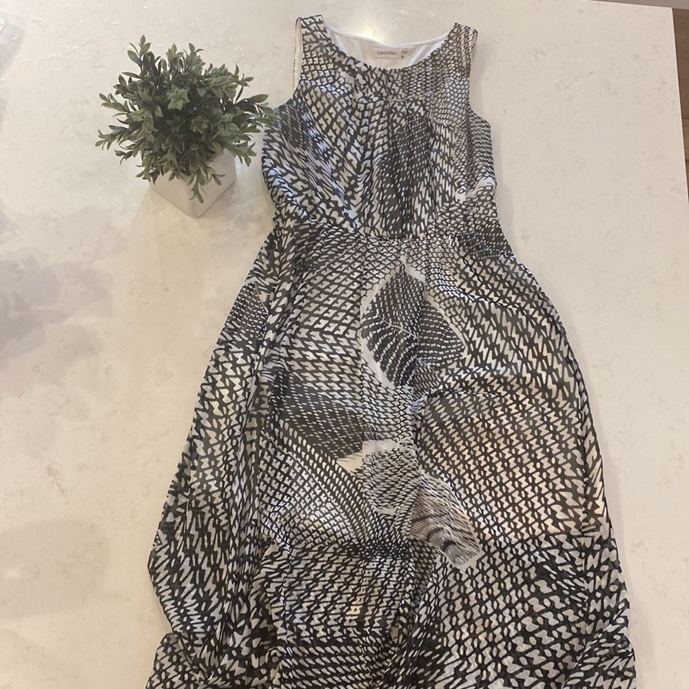 Calvin Klein Black White Sheer Maxi Dress size 10